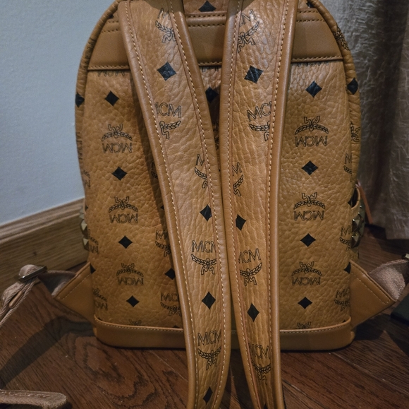 MCM Stark Visetos Small Side Studded Backpack Cognac